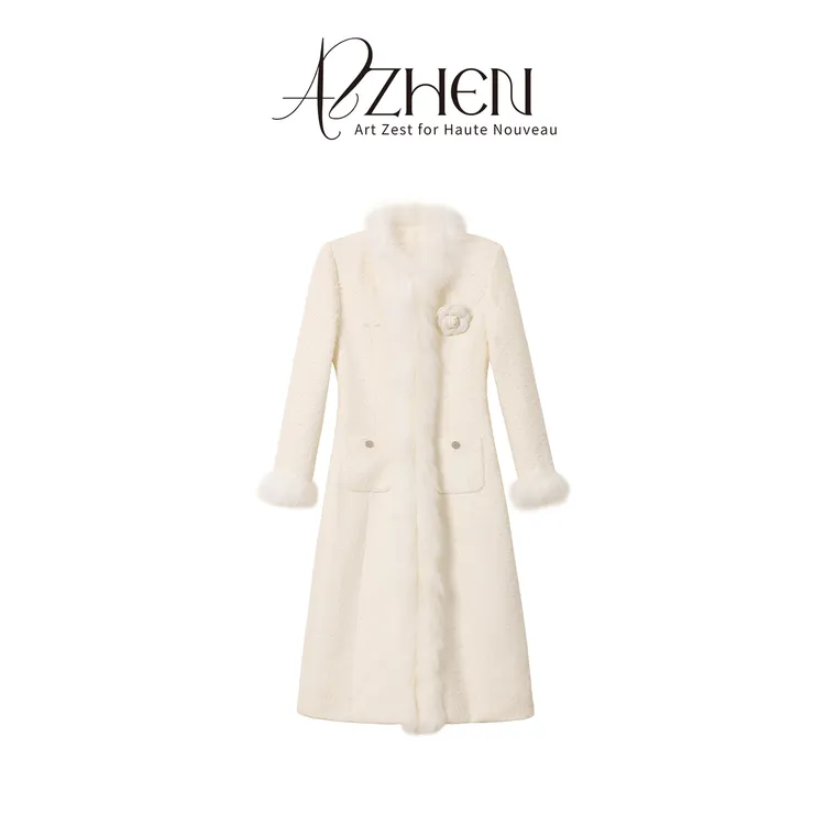 AZZHEN【暖冬白茶】羽绒小香拼接狐狸毛气质白鸭绒法式AZ5NYW10-YW