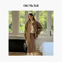 Oh！Me Tell【琥珀流光】麂皮绒翻领夹克外套+绑带A字半身裙套装女  
