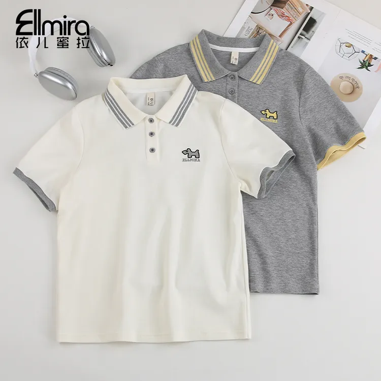 9245女童短袖T恤POLO衫夏季儿童上衣翻领2025新款大童洋气薄款潮