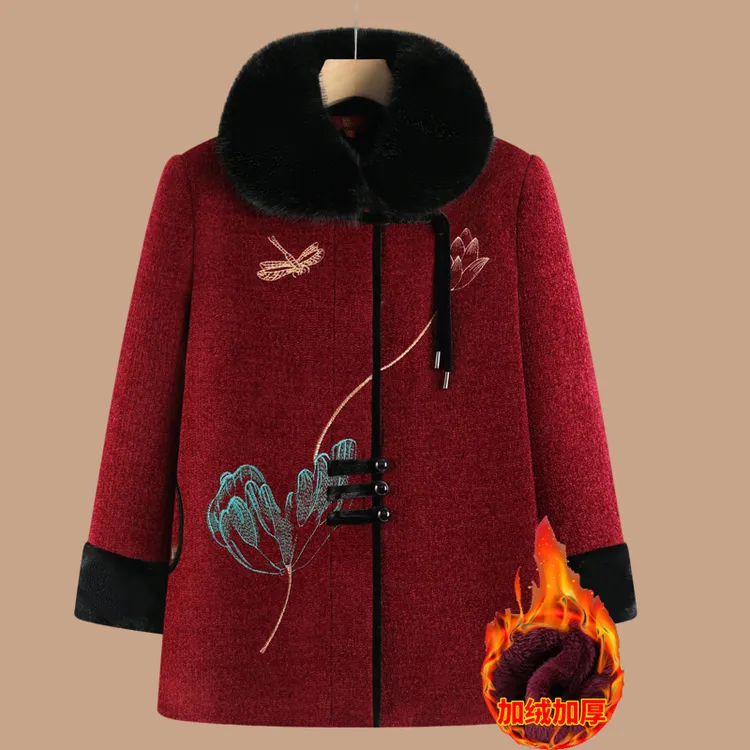 冬季棉衣保暖中老年女装外套老人加绒加厚上衣洋气中长款妈妈装