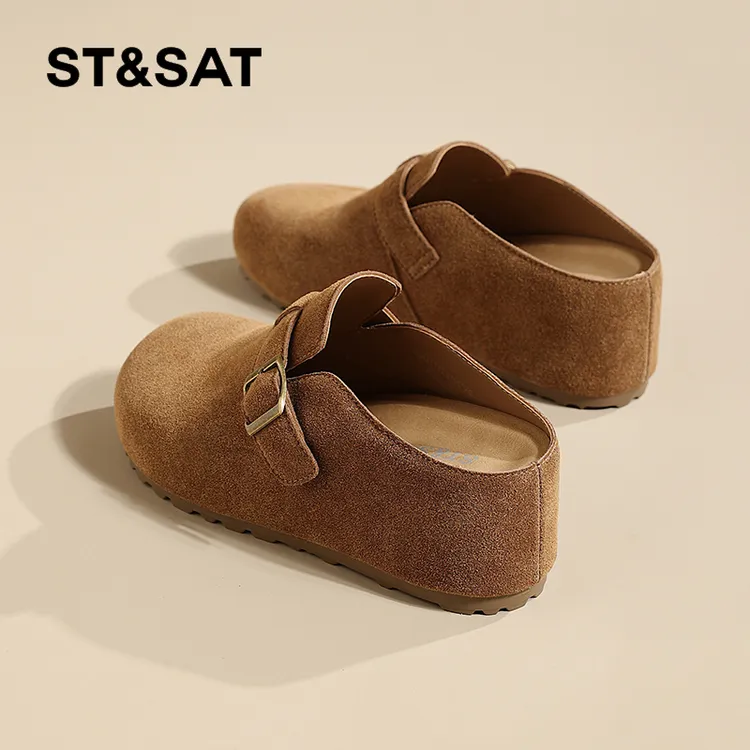 星期六女鞋旗舰店勃肯鞋2025秋冬加绒半拖半包拖鞋厚底内增高鞋