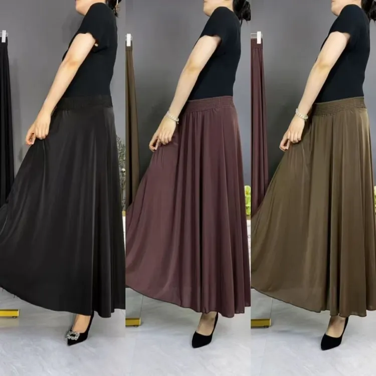 2025夏季高腰洋气新款显瘦松紧过膝遮肉中长款中老年薄款垂感