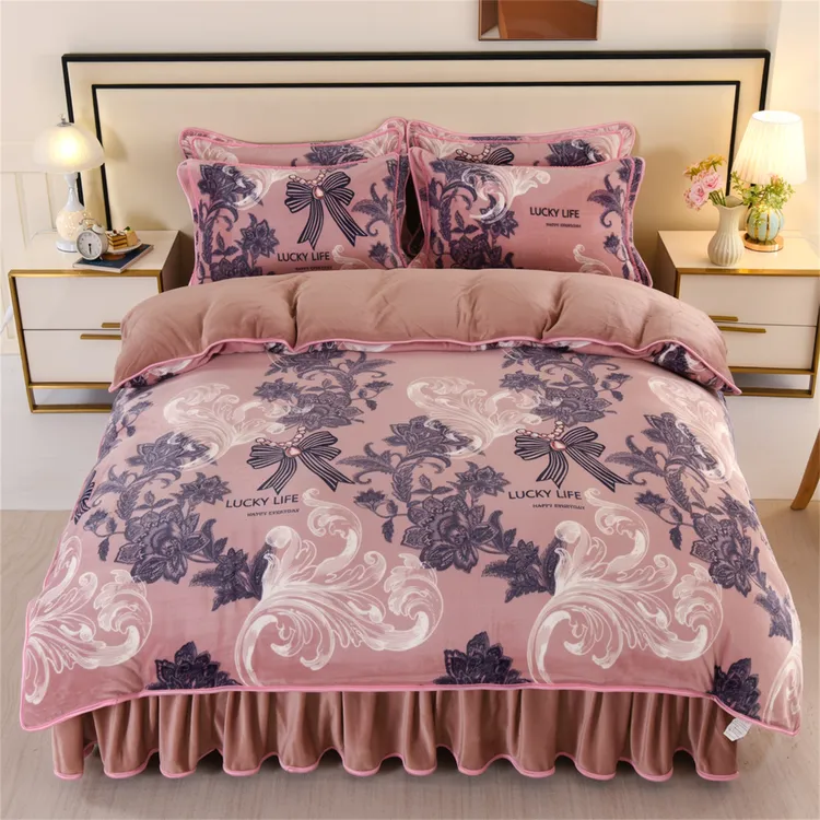 四件套牛奶绒床上用品加绒加厚被套床单秋冬款家纺榻榻米主卧被罩