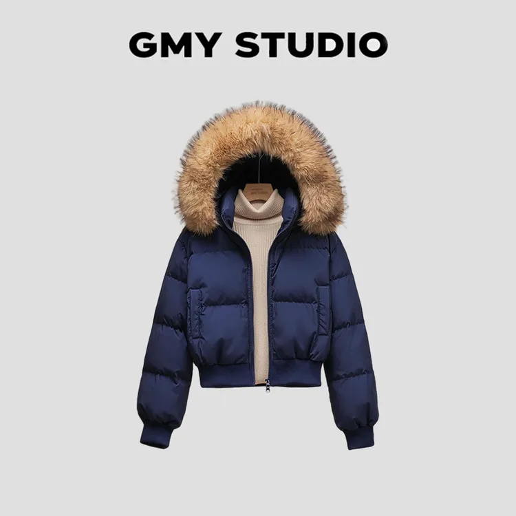 90白鸭绒大毛领羽绒服女超短款2025新款可脱卸帽宽松品质羽绒服