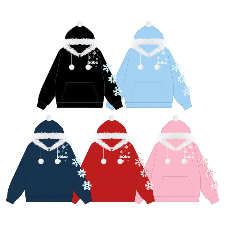 双旦氛围感雪花毛巾刺绣连帽卫衣圣诞重磅撞色宽松男女情侣加绒