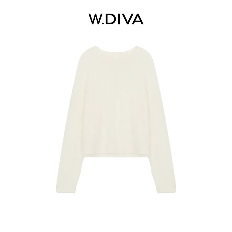 W.Diva【软糯】100全丝光美丽奴羊毛衫初秋圆领绞花长袖女53Z282883