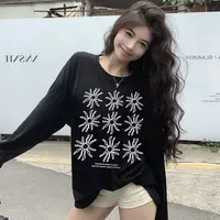 新款爆款宽松纯棉长袖t恤女显瘦百搭韩版休闲慵懒风圆领上衣