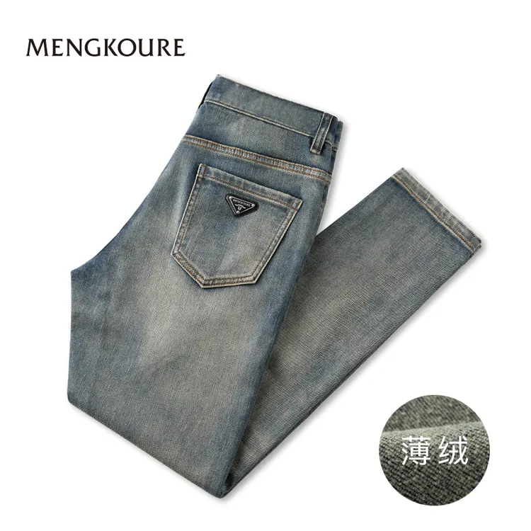 蒙口透高端牛仔裤男士秋季新款时尚弹力修身休闲复古潮流长裤子男