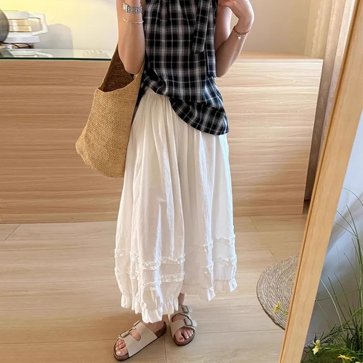 花边格子灯笼裤女夏季薄款2025新款慵懒风高腰宽松显瘦九分休闲裤