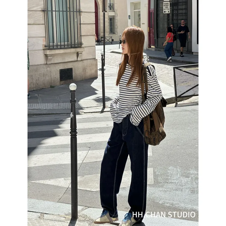  HH.CHAN“剪刀手”定制棉含亚麻显瘦缝线边利落牛仔裤HH53T37032