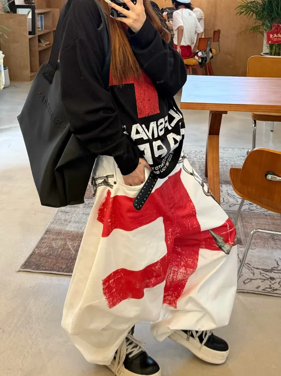 A1MP美式复古宽松多口袋字母印花工装裤阔腿高街cleanfit长裤潮流