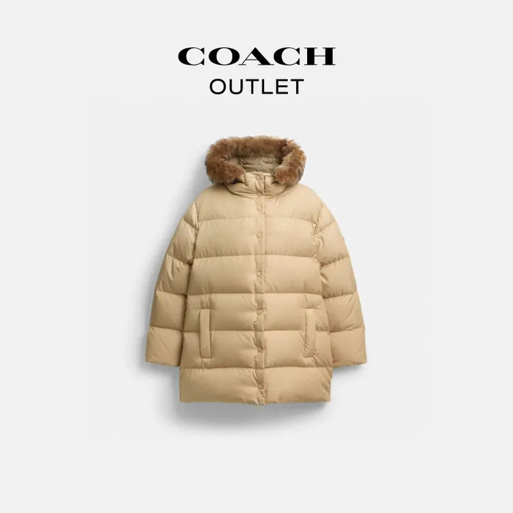 COACH/蔻驰奥莱 中长款连帽保暖羽绒大衣羽绒服