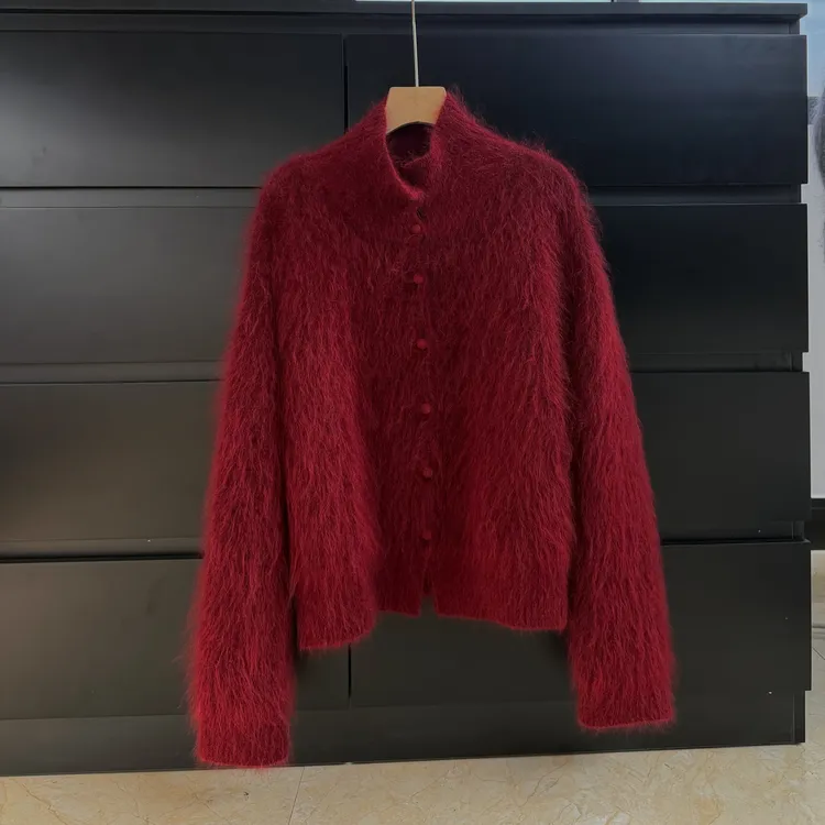 初遇】幼马海毛 高领短款针织开衫毛衣