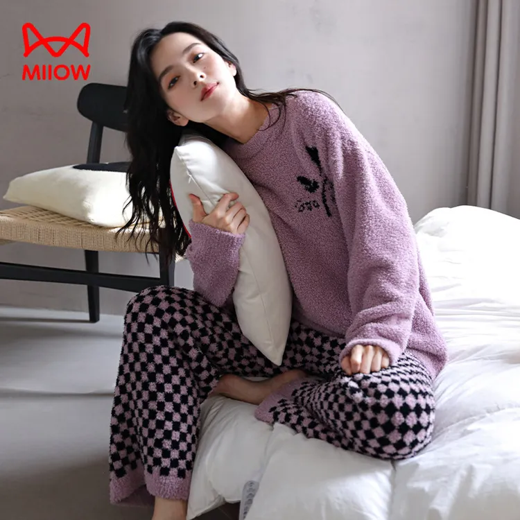 猫人经典睡衣女士秋冬季珊瑚绒半边绒加厚高级感2025年新款家居服
