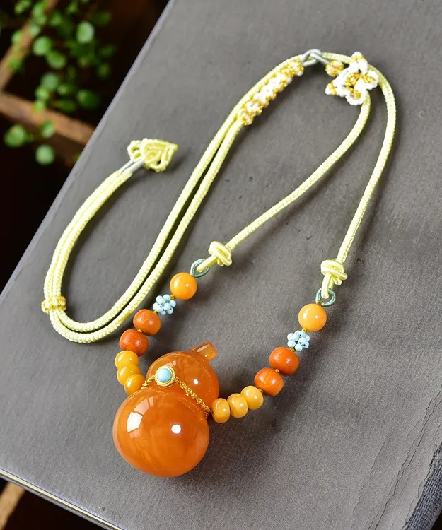 天然俄料糖色蜜蜡大葫芦吊坠项链  饱满圆润润 意境优美拉丝