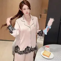 2025新款睡衣女烫钻气质舒适款长袖蕾丝休闲家居服套装女