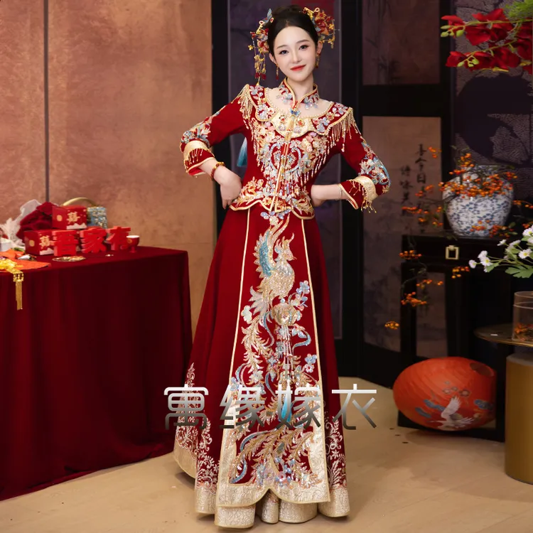 秀禾服新款重工2025结婚嫁衣丝绒珠绣新娘出阁礼服中式大气敬酒服