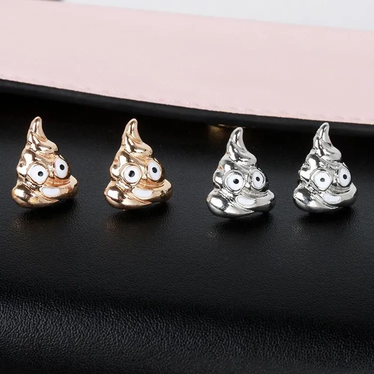 铜合金锆石耳饰 时尚轻奢创意笑脸表情耳钉恶搞便便粪斗耳环小饰