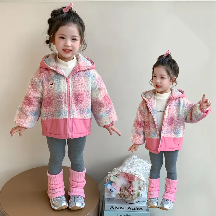 女童毛绒外套2025新款洋气保暖上衣女宝宝加绒加厚棉服小女孩冬装