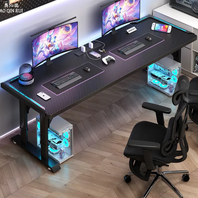 奥沁瑞台式电竞双人可升降碳纤维电脑桌家用办公桌书桌网吧游戏桌