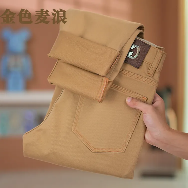 秋冬金色麦浪牛仔裤男士2025秋冬厚款保暖水洗复古轻奢修身直筒裤