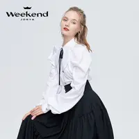 【陈大可专属】卓雅周末时尚蝴蝶结兔耳朵领泡泡袖衬衫EJWCCQ81