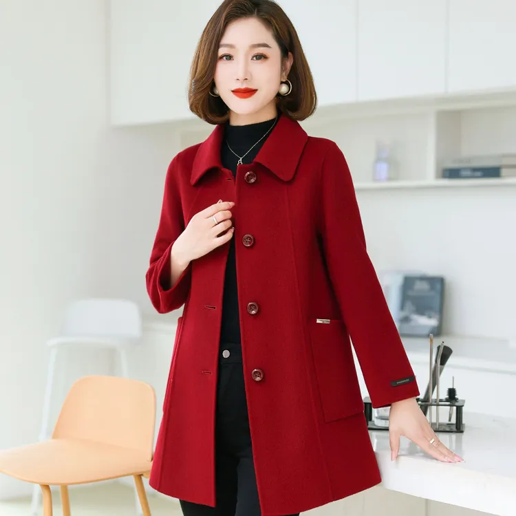 秋冬新款百分百双面绵羊毛大衣中款外套显瘦修身X8815