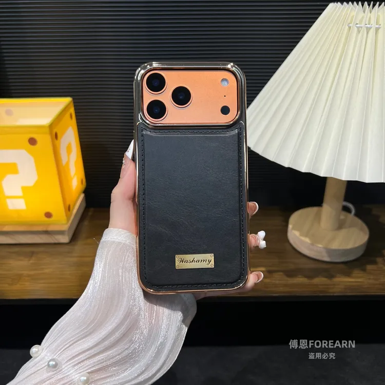 适用于苹果17promax手机壳17pro油蜡真皮17保护套iPhoneAir磁吸款