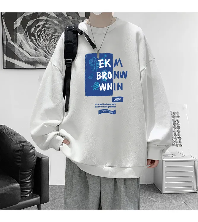 潮流卫衣圆领慵懒时尚秋冬款宽松oversize加绒加厚青少年通勤上衣