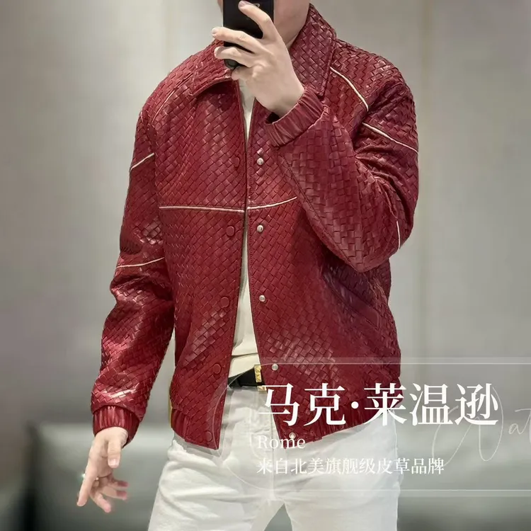 【马克·莱温逊】B*V方向高端旗舰级进口头层羊皮编织溜肩夹克JQ-13