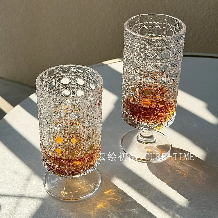 韩国ins风网红咖啡厅冰淇淋高脚杯宝石玻璃杯奶茶店果汁杯饮料杯