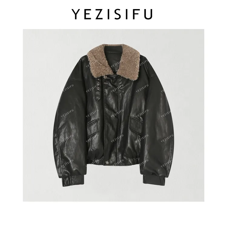 欧尼私服 2025秋冬小众设计极简风撞色毛领皮衣羽绒服2510C7108