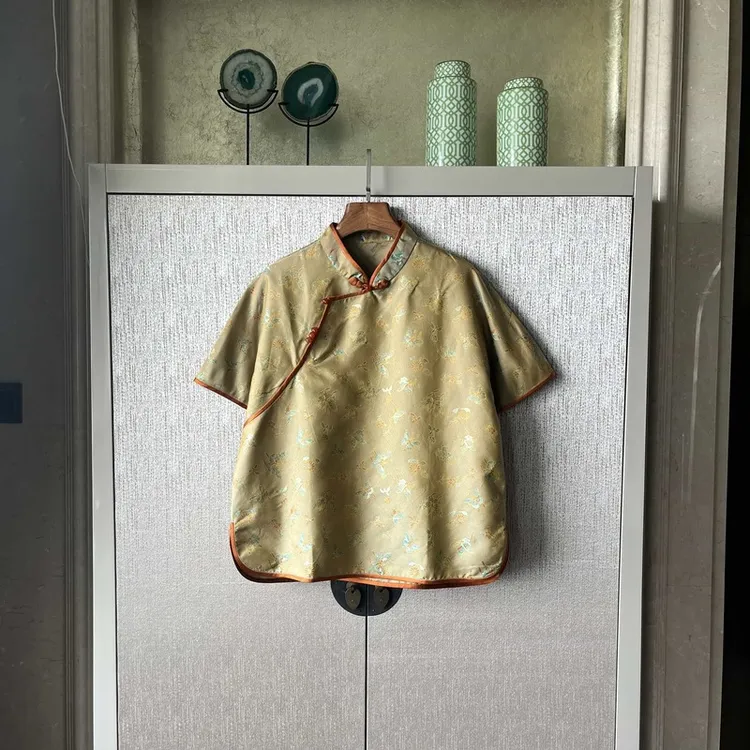 【栖心舞蝶】桑蚕丝衬衫手工盘扣玉石扣中式斜襟复古百搭休闲