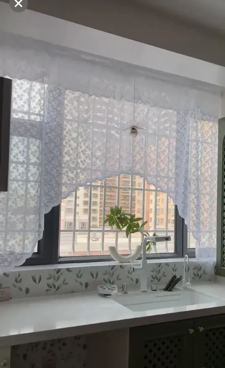 【免打孔窗帘简易新疆包邮白色蕾丝防蚊阳台门帘网纱厨房纱帘家用商品图