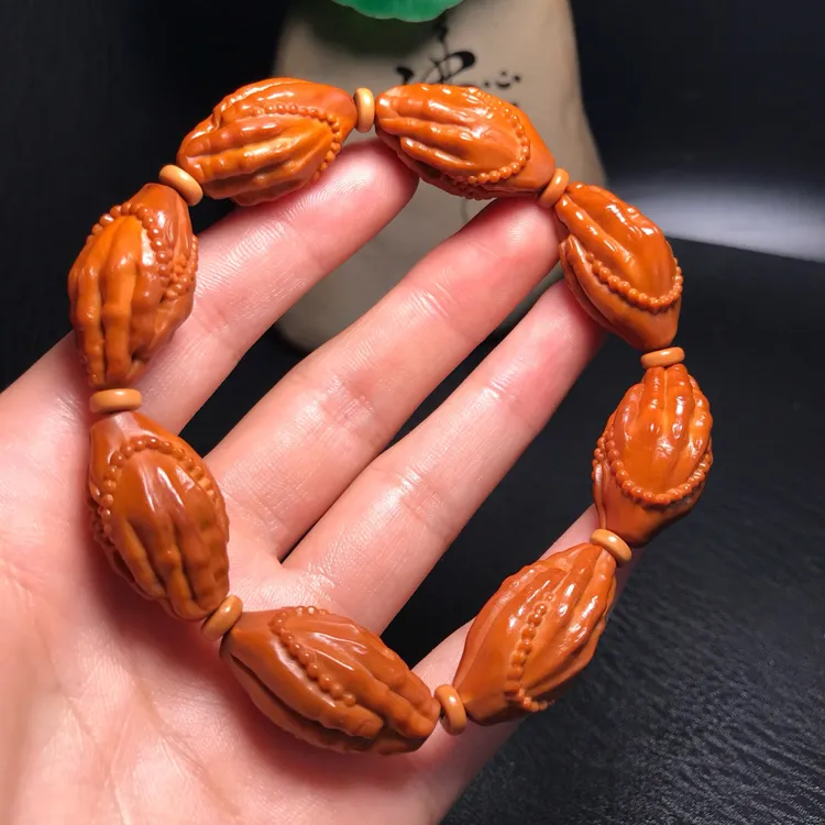 橄榄核雕刻小佛手手串尺寸1.6*2.5cm文玩老油核一心向佛有福之手