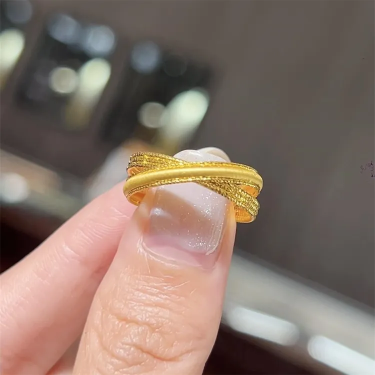 铜合金戒指 新中式复古爆闪流金岁月双环戒指宫廷风轻奢精致指环