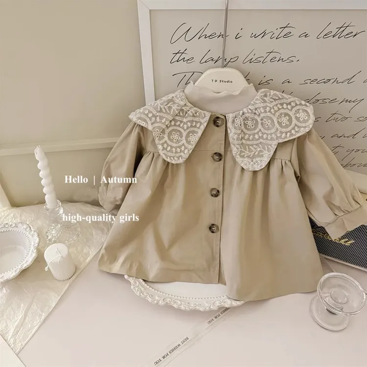 女童风衣2025秋新款娃娃领休闲风韩版单排扣春秋风衣童装洋气