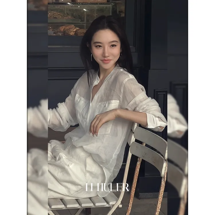 LiHuiEr李慧儿【曼加斯游记】2025复古气质小众夏白色长袖衬衫20211