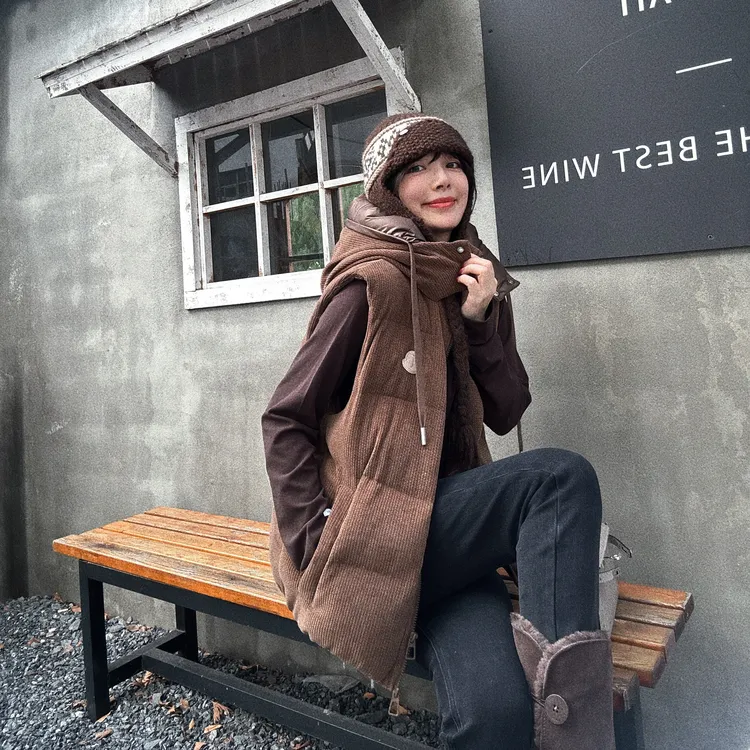 BETTER JOELAY-【灯芯绒拼】时尚开衫马甲棉服百搭休闲通勤Z5314