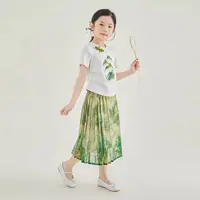 302哈哈家 夏季新款女童国风短袖半身裙两件套古风马面裙套装