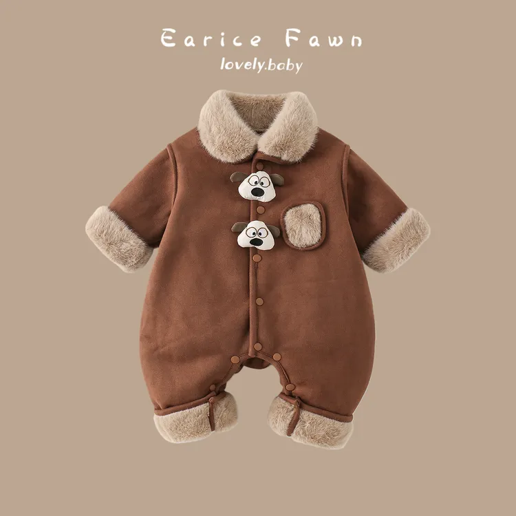 YM冬季婴儿衣服满月百天爬爬服可爱洋气棉衣外出保暖加厚连体衣棉