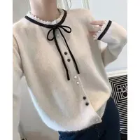 【运费补贴】领口蝴蝶结系带针织开衫毛衣韩系百搭小香风软糯上衣