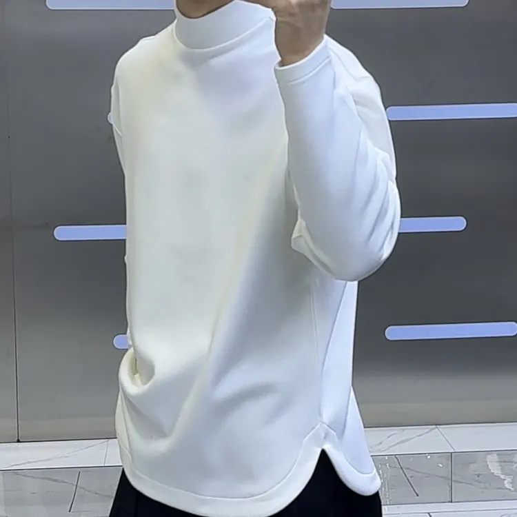 男士秋冬半高领加厚保暖宽松打底长袖T恤纯色套头百搭