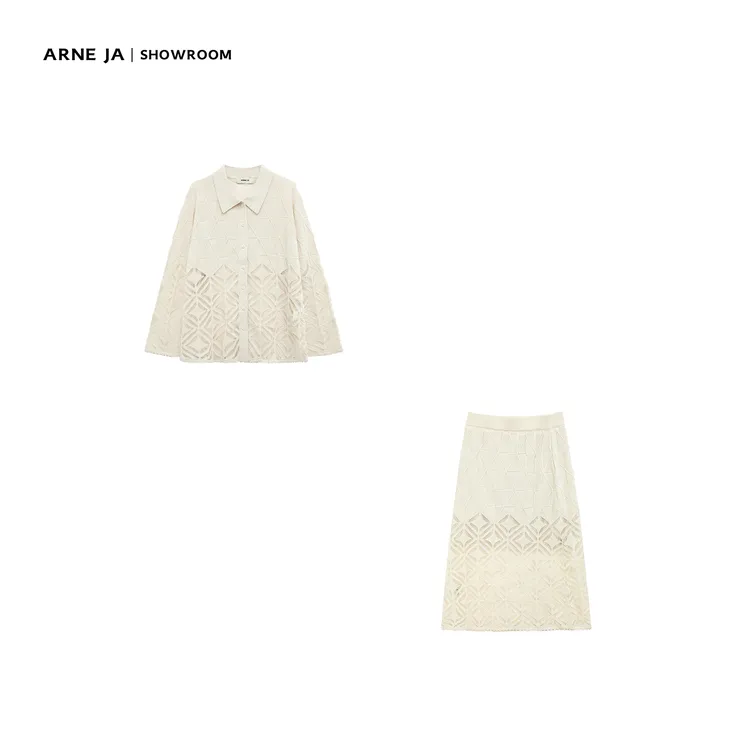 ARNE JA｜“镂空之美”针织钩花肌理结构感菱形羊毛套装W6265023