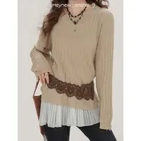 【年中宠粉福利】咖色小众抽褶显瘦针织衫内搭背心裙两件套-5C065