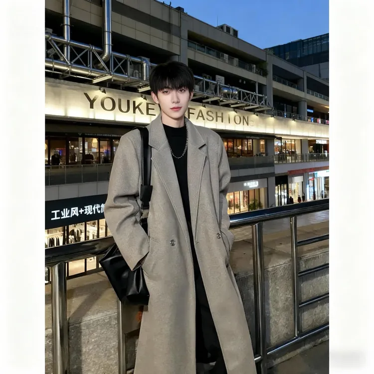 中长款毛呢大衣男士冬季外套2025新款加棉加厚保暖过膝风衣高级感