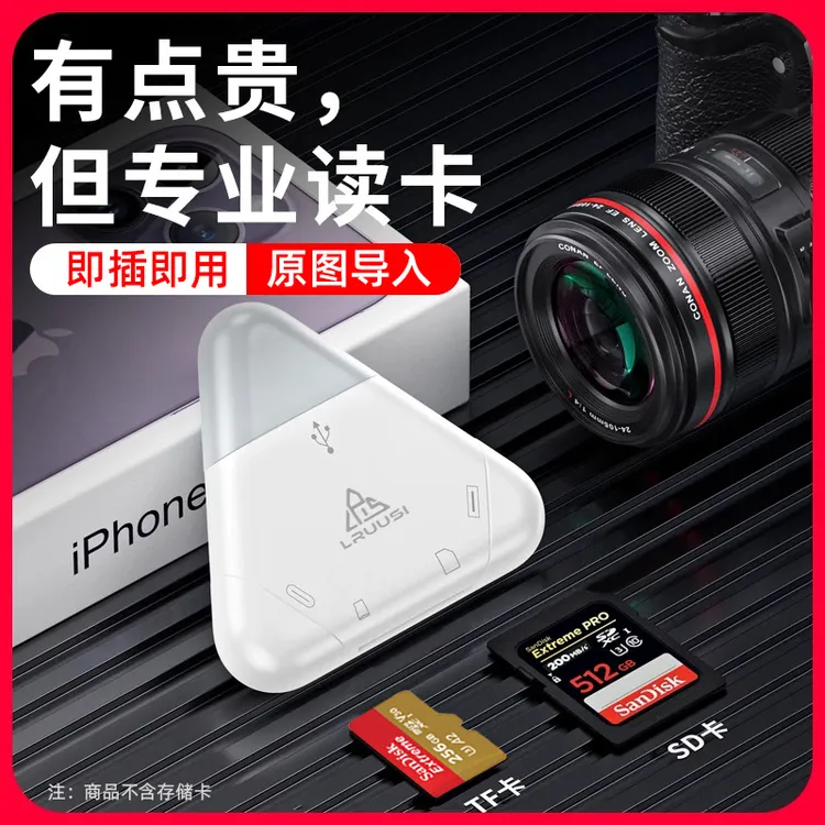 LRUUSI多合一苹果15手机读卡器 相机SD/TF卡 ipad华为Mac电脑平板商品图
