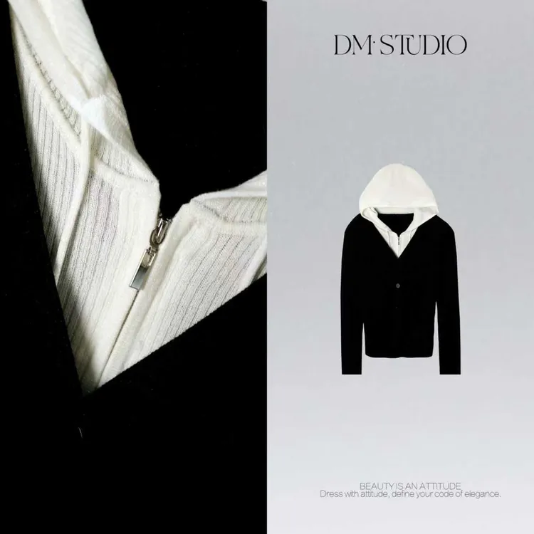 DEDM•STUDIO/极简风气质精致感纯色修身连帽针织衫2508ZZS/6W653