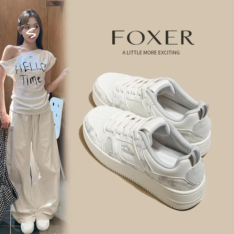 FOXER小白鞋新款拼色耐磨厚底板鞋情侣休闲板鞋潮鞋鞋子夏季春季