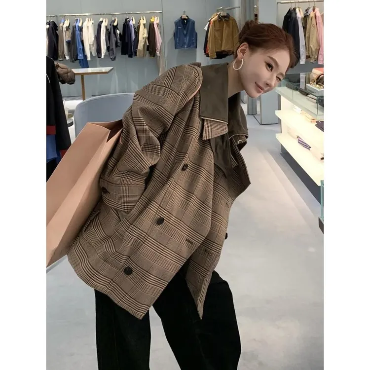 咖色格纹风衣外套女2025新款秋季欧货时尚洋气时髦高级感宽松上衣